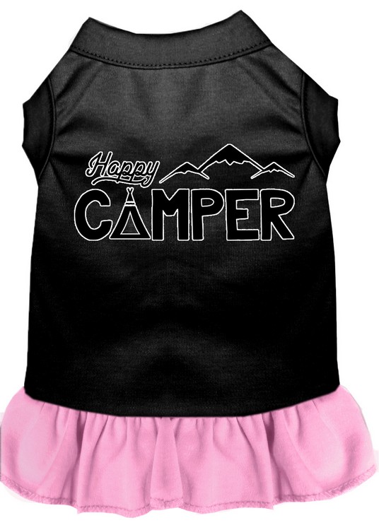 Happy Camper Screen Print Dog Dress Black with Light Pink Sm